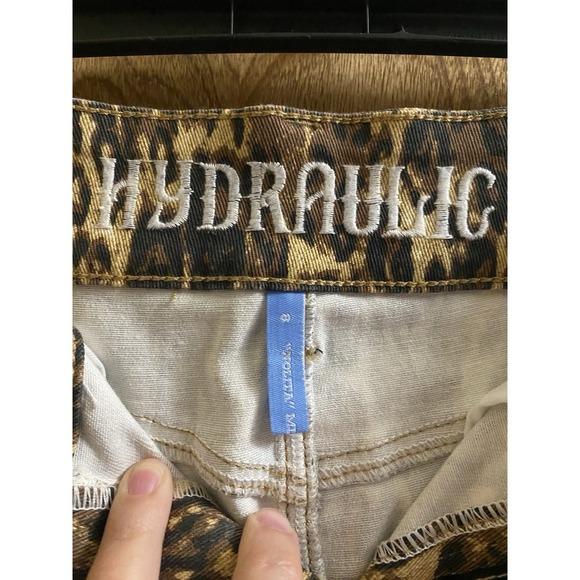 Hydraulic Womens Brown Leopard Denim Nolita Mid Rise Curvy Mini Skirt 8 Stretch - Picture 8 of 11